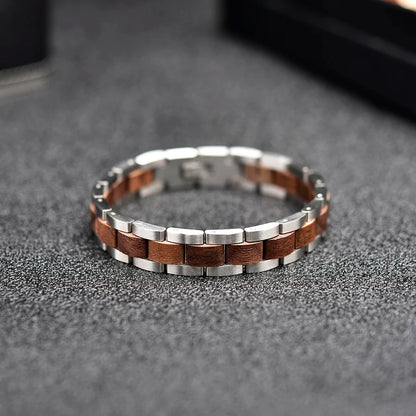 Bracelet Metal Stainless Steel Wood Strap Jewelry