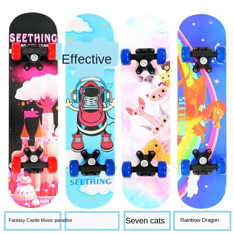 60CM Skateboard Beginner Cartoon Skateboard Maple Wood Deck Skate Board Outdoor Long Board Double Rocker Skateboard