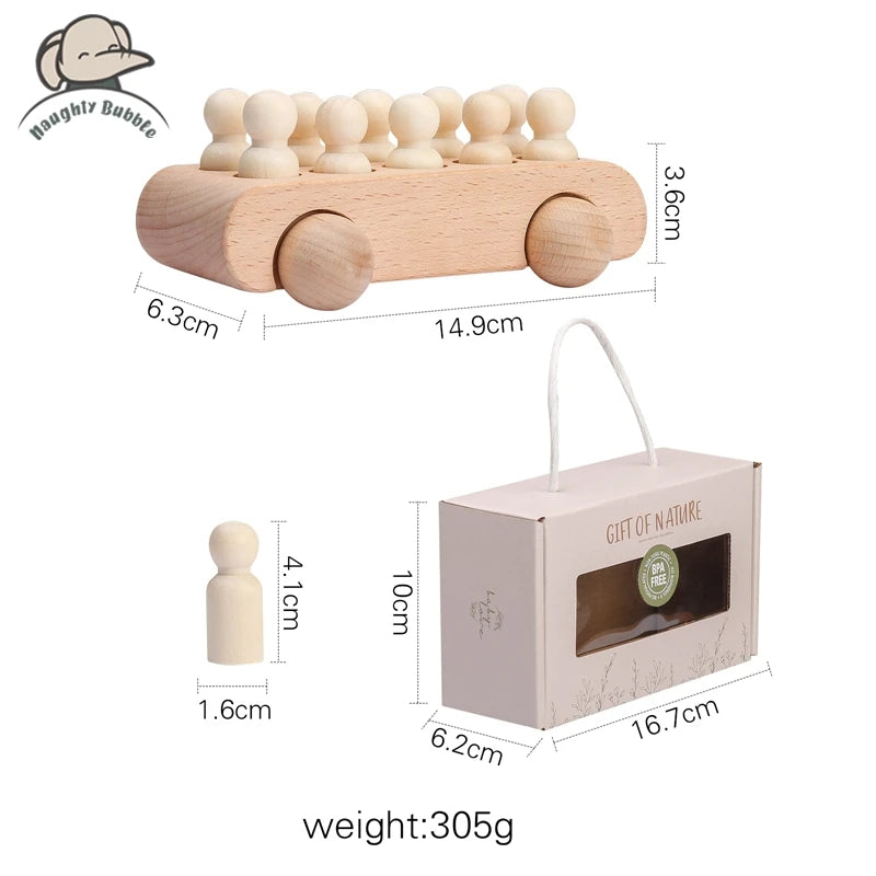 1Set Montessori Wooden Toys for Kids Wooden Peg Dolls Bus Car Children Educational Toys Beech Wood Car Blocks Baby Birthday Gift