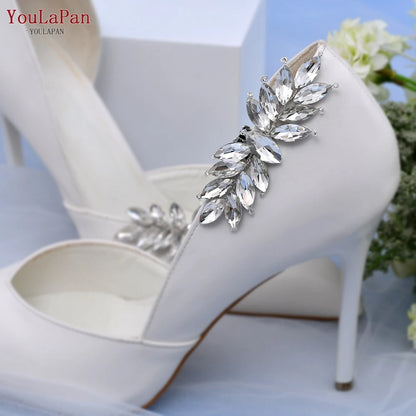 2pcs Wedding Bride Shoes Clip High Heels Shiny Ornaments Full Rhinestone Shoes Clip Women Shoes Fashion Accessories