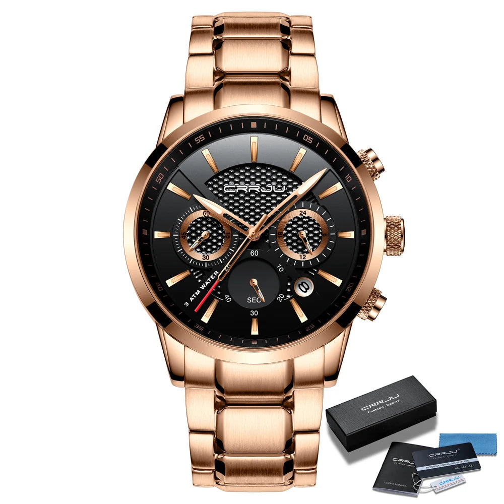 Business Men Watch Fashion Blue Date Chronograph Stianless Steel Wristwatch Mens Casual Waterproof Clock