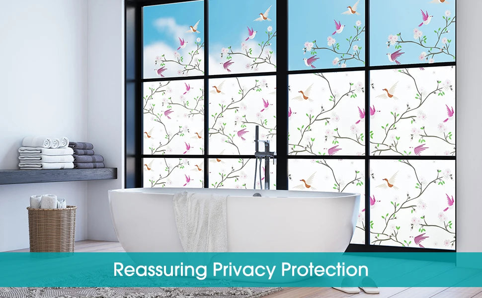 Privacy Window Film Opaque Static Cling Non Adhesive Film Bird Decals Decorative Glass Cover Tint Frosted Stickers for Home