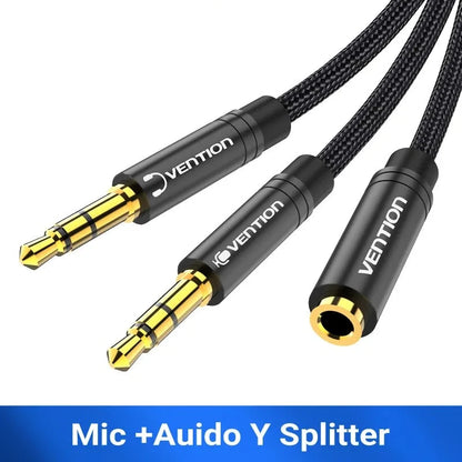 Audio Splitter Headphone Adapter 3.5mm AUX Cable for Computer 1 Female to 2 Male Mic Y Splitter Headset to PC Adapter