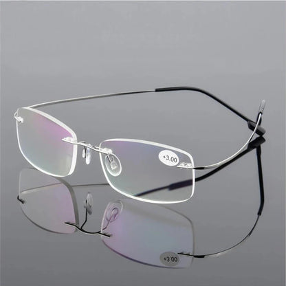 Titanium Alloy Rimless Reading Glasses Light Square Flexible Blue Proof Glasses Frame Women Anti-Blue Ray Glasses Men