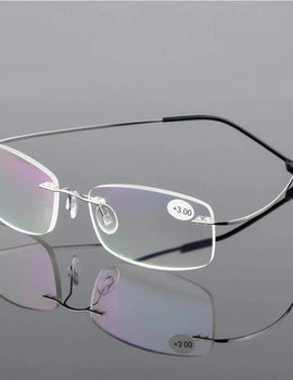 Titanium Alloy Rimless Reading Glasses Light Square Flexible Blue Proof Glasses Frame Women Anti-Blue Ray Glasses Men