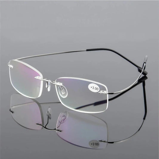 Rimless Square Reading Glasses with Lightweight Alloy Frame