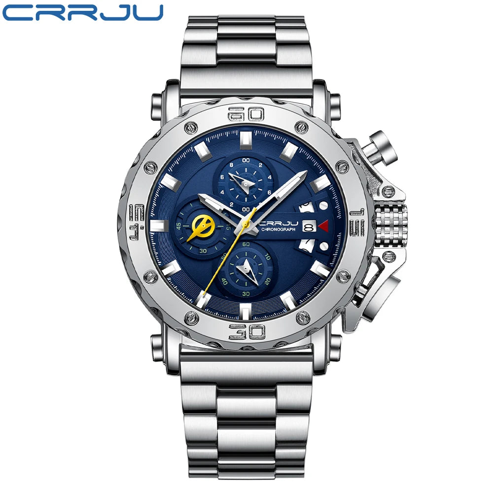 Watch for Men Top Brand Luxury Big Dial Stainless Steel Waterproof Chronograph Wristwatches with Date Relogio Masculino