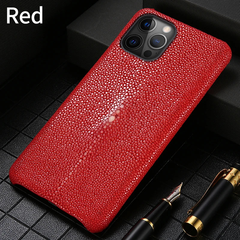 Genuine Stingray Leather Phone Case for iPhone 16 15 14 Pro Max Plus 14Pro 15Pro max Luxury Shockproof Back Cover
