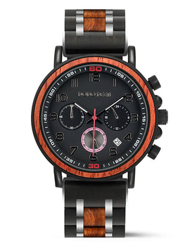 Fashion Wood Watch Wristwatches Quartz Stopwatch Ebony Calendar Display Stainless Steel