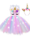 Girl Unicorn Dresses for Girls Tutu Princess Party Dresses with LED Lights Flower Birthday Party Cosplay Costume Girls Clothing