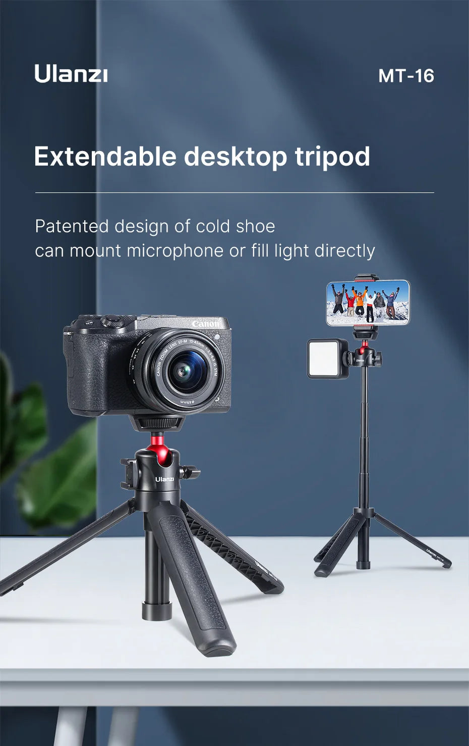 Extend Tablet Tripod with Cold Shoe for Microphone LED Video Fill Light Smartphone SLR Camera Tripod