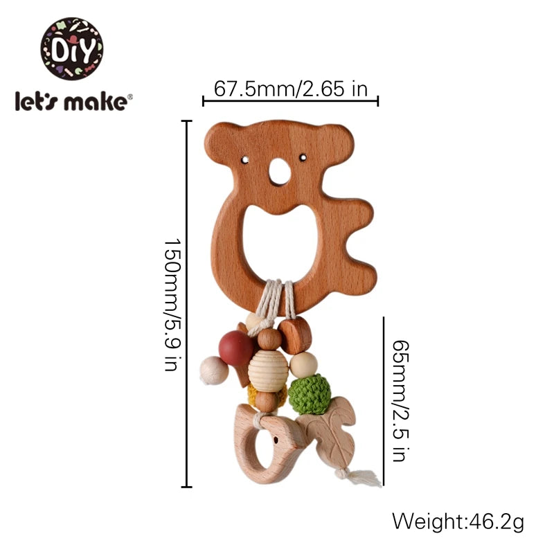 Let's Make 1pc Baby Teether Toys Wooden Animals Birds Pendant Olive Oil Beech Wood Crochet Beads Baby Rattle Stroller Kids Gifts