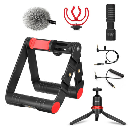 Multifunctional Smartphone Video Rig Kit with Tripod+Holder Smartphone Cage + Shotgun Mini Microphone for Vlogging