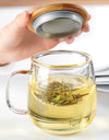 Creative Glass Tea Infuser Cup With Filter Transparent Flower Teacup  Handle Bamboo Lid Heat-resistant Fruit Tea Mug Drinkware