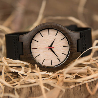 Black Men Wristwatch Quartz Wooden Watch Logo Designs Special Gift With Leather Band Wood Watches