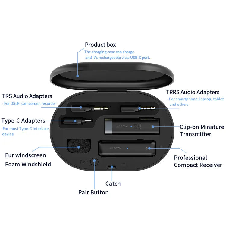 BY-WM3 Wireless Lavalier Lapel Microphone for iPhone Android DSLR Camera Laptop Computer Gaming Youtube Recording Streaming