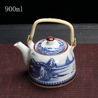 Porcelain Teapot with Strainer Net High Capacity 500 900ML Traditional Retro Ceramic Tea Set