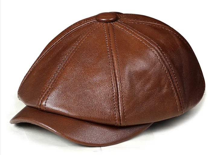 Genuine Leather Hat Cap belt Cowhide beret Warm winter cotton men padding hunting hat ear flap