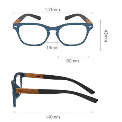 Square Retro Vintage Wood Reading Glasses Men Dioptric Glasses Women Glasses For Sight Plus Wood Grain +1.5+2+3.5+4