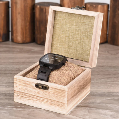 Watch Ebony Wood Timepieces Japan Movement Quartz Wristwatches Man Square Dial in Wooden Box