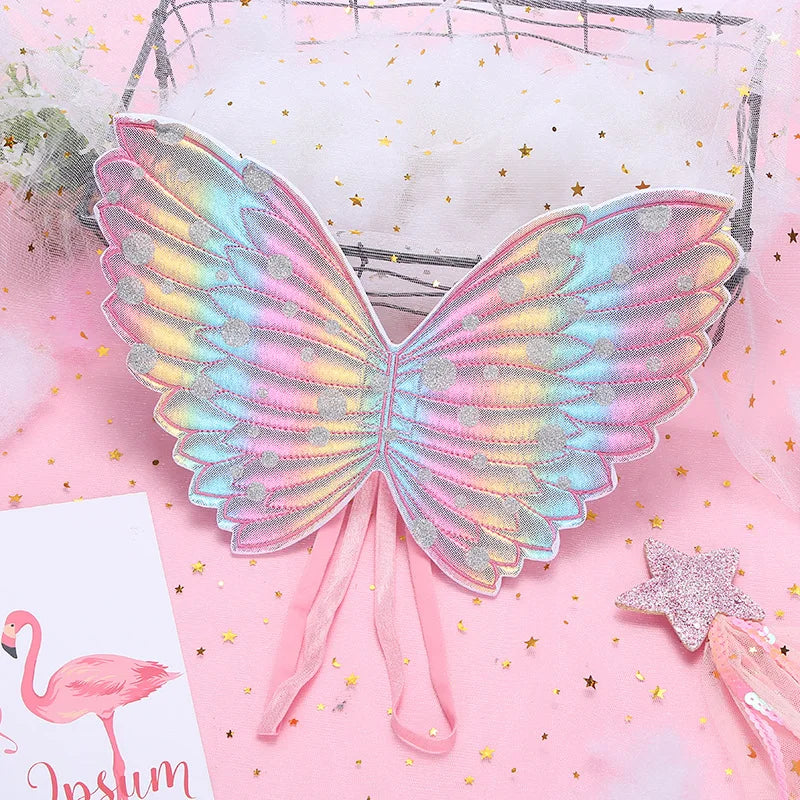 Rainbow Unicorn Princess Dress with Angel Wings Party Costume