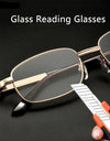 Retro Square Anti-Scratch Reading Glasses For Men Presbyopia Eyewear With Glass Lenses Metal Hyperopia Eyeglasses+3.5