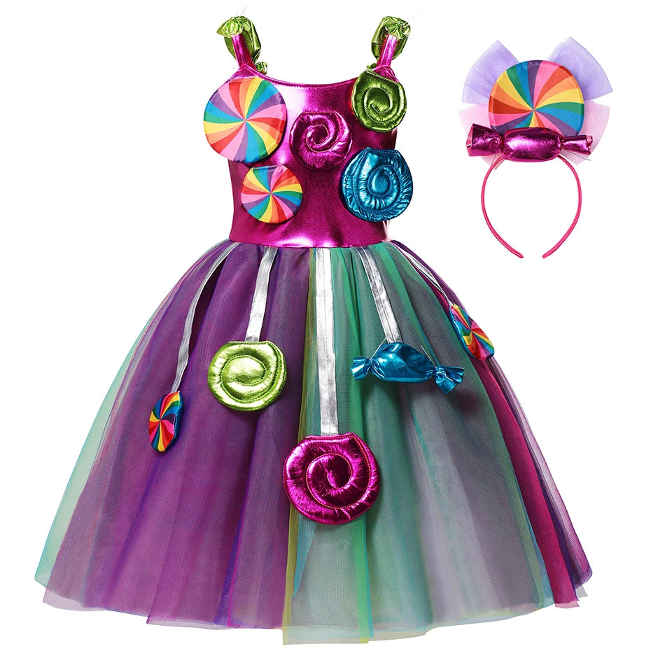 Carnival Candy Dress for Girls Purim Festival Fancy Lollipop Costume Children Summer Tutu Dresses Dressy Party Ball Gown