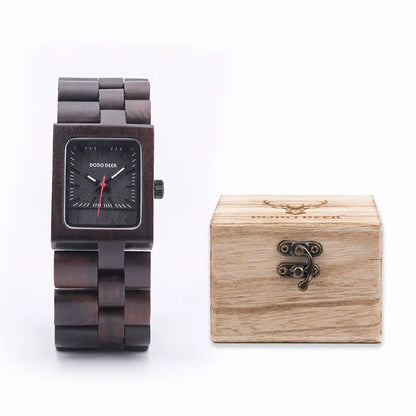 Women Watches Top Brand Luxury Ebony Wood Quartz Wristwatch