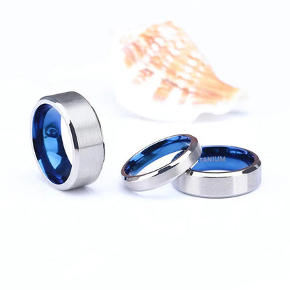 100% Pure Titanium Men Women Ring Silver Color Blue Inside Classic 4/6mm Wedding Rings