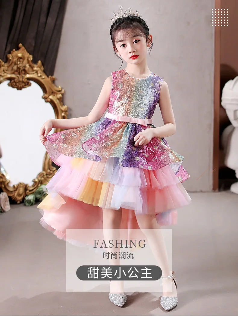 Christmas Rainbow Sequin Dresses for Girls Age 10 11 12 13 Years Children Party Pink Unicorn Tutu Dress Teen Girl Wedding Dress