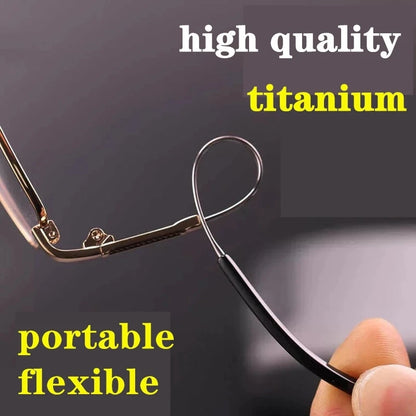 Titanium Alloy Multifocal Reading Glasses Progressive Half Frame Prescription Eyeglasses Anti-Blue Glass Frame Men +4