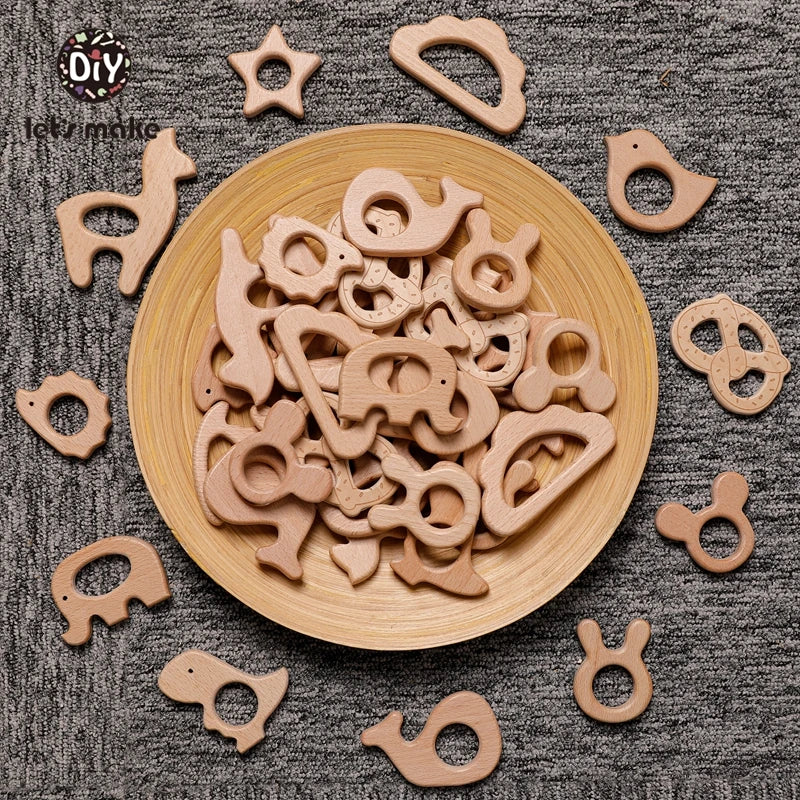 Let's Make 1PC Baby Teether Animal Wood Rings Unicorn Camera Hedgehog Food Grade Wooden Teether Nursing Pendant Teething Toys