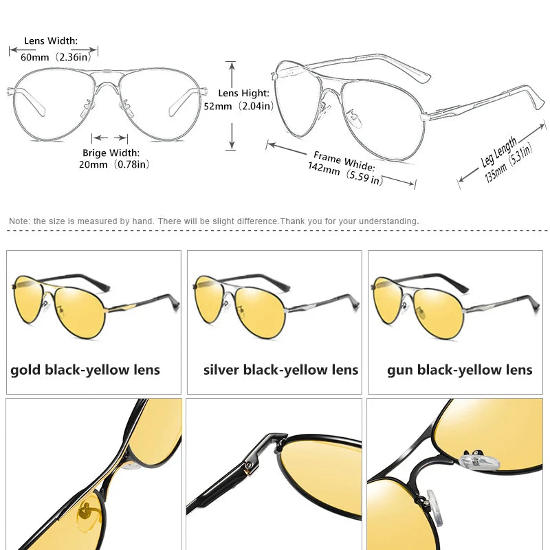 Intelligent Aviation Photochromic Polarized UV400 Day Night Driving Sunglasses for Men Women