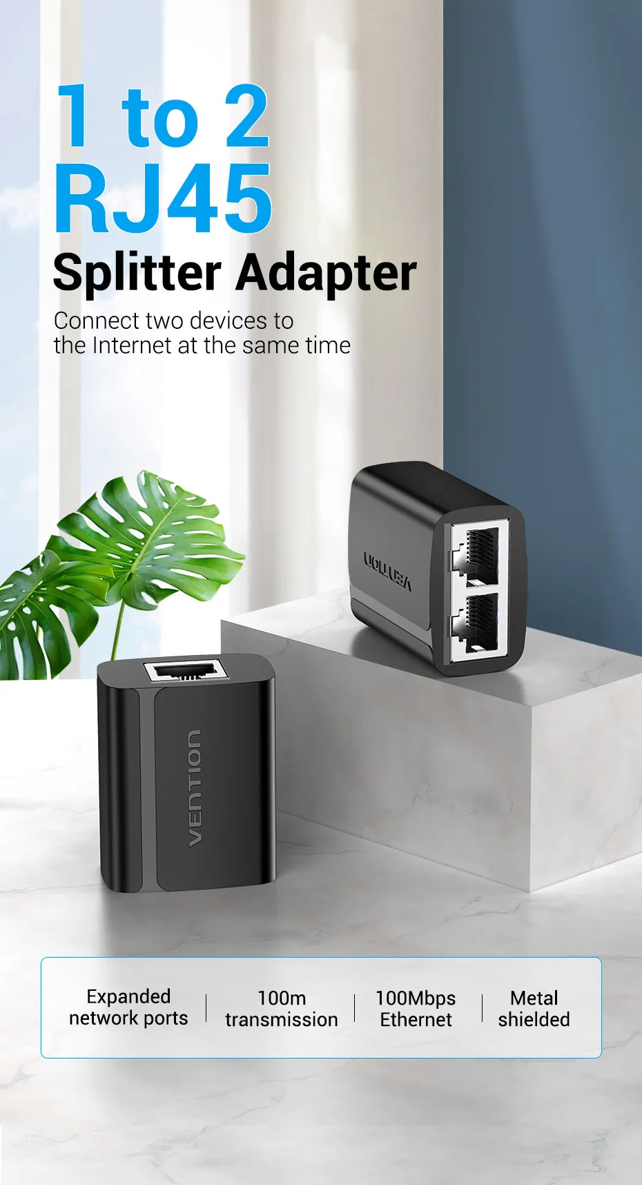 RJ45 Splitter Connector Adapter 1 to 2 Ways Ethernet Splitter Coupler Contact Modular Plug Connect Laptop Ethernet Cable