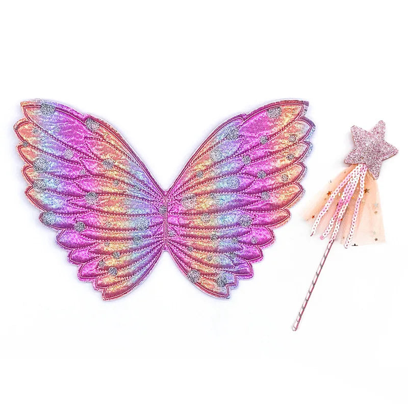 Rainbow Unicorn Princess Dress with Angel Wings Party Costume