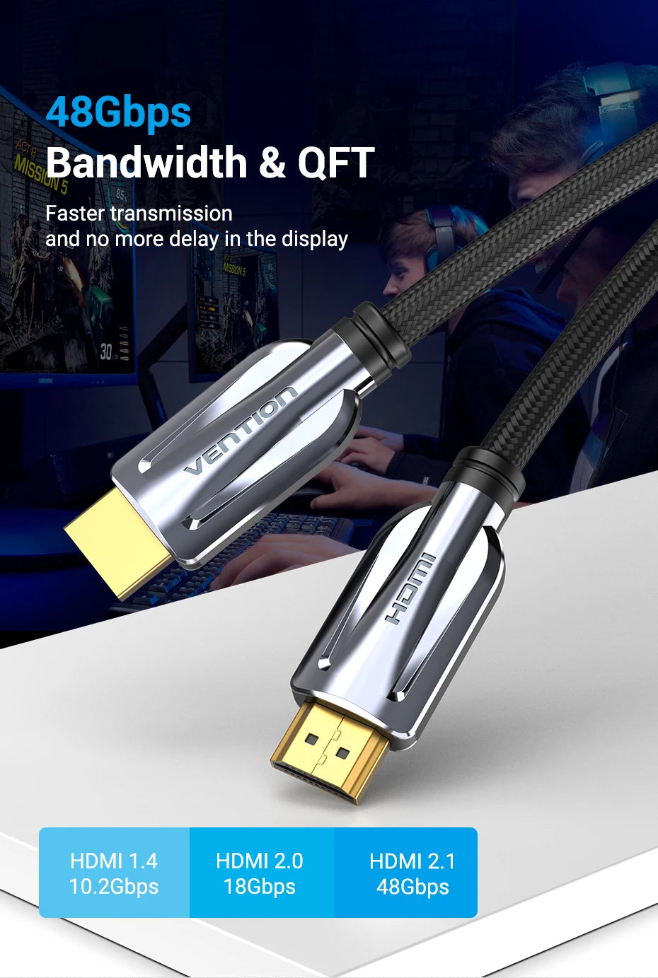 HDMI 2.1 Cable 8K/60Hz 4K/120Hz 48Gbps HDMI Digital Cables Splitter for Xiaomi TV Box HDR10+ PS5 Switch Cable HDMI 2.1