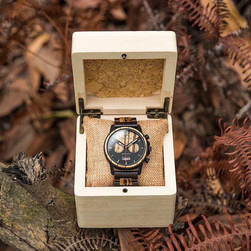 Wood Watch Private Custom Logo Engraving Message Quartz Wristwatches Chronograph