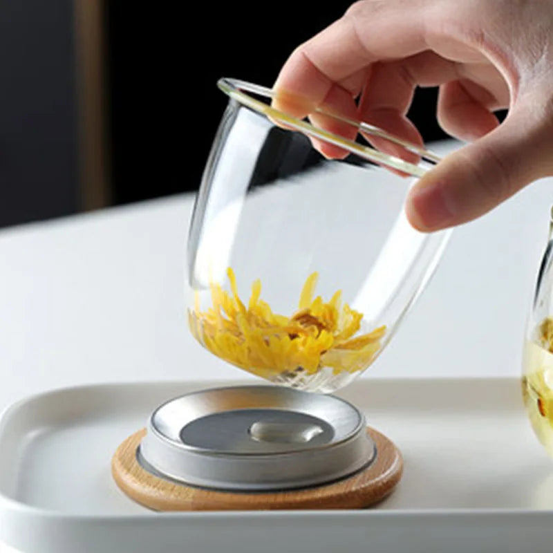 Creative Glass Tea Infuser Cup With Filter Transparent Flower Teacup  Handle Bamboo Lid Heat-resistant Fruit Tea Mug Drinkware