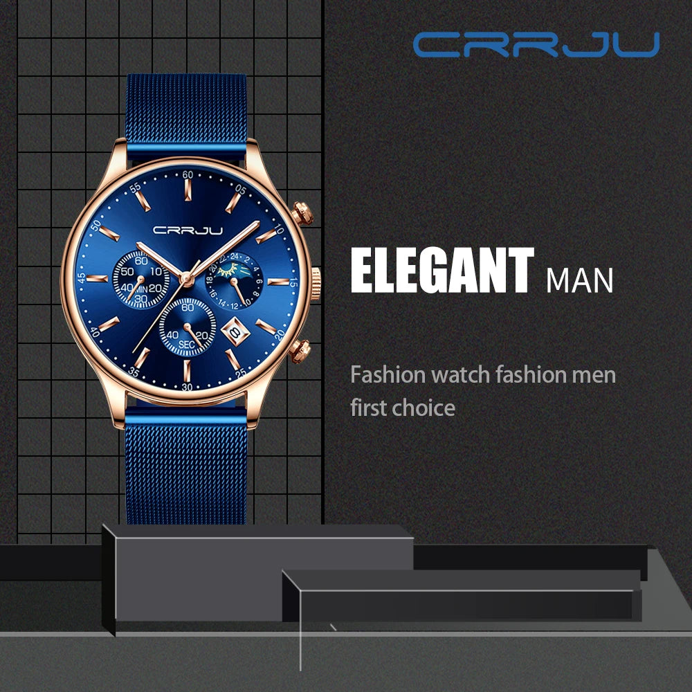 Relogio Masculino Luxury Quartz Watch for Men Blue Dial Watches Sport Watches Chronograph Clock Mesh Belt Wrist Watch
