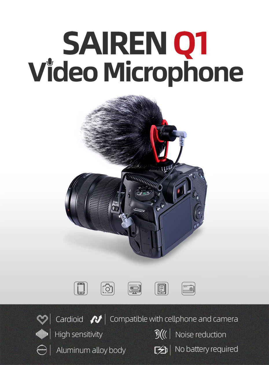 Camera Video Recording Mic Shotgun Interview Vlog Mic Universal for DSLR Android iPhone Smartphone GoPro