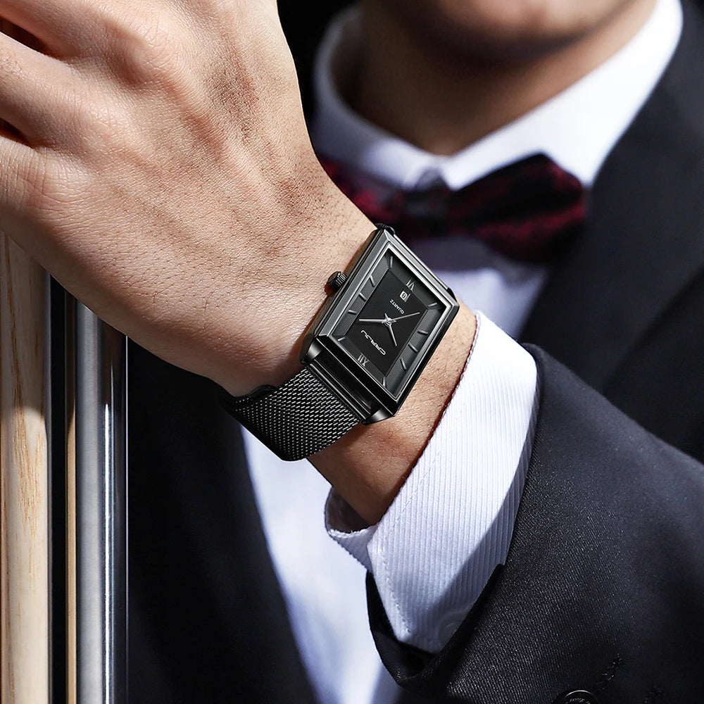 Watch Men Top Brand Luxury Square Golden Quartz Stainless Steel Waterproof Wrist Watch Relogio Masculino