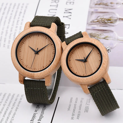 Couple Wood Watches Men Ladies Lightweight Simple Nylon Bracelet Japan Quartz Wristwatch Male