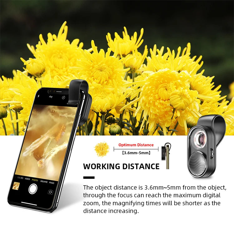 100X Smartphone Microscope Lens with LED Light Universal Clip