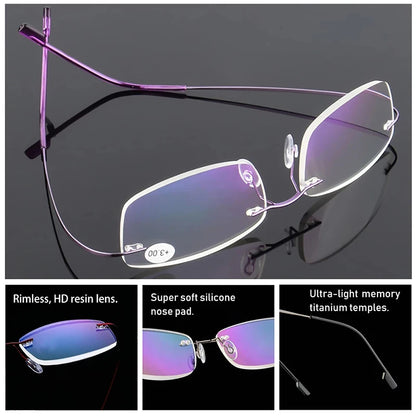 Titanium Alloy Rimless Reading Glasses Light Square Flexible Blue Proof Glasses Frame Women Anti-Blue Ray Glasses Men