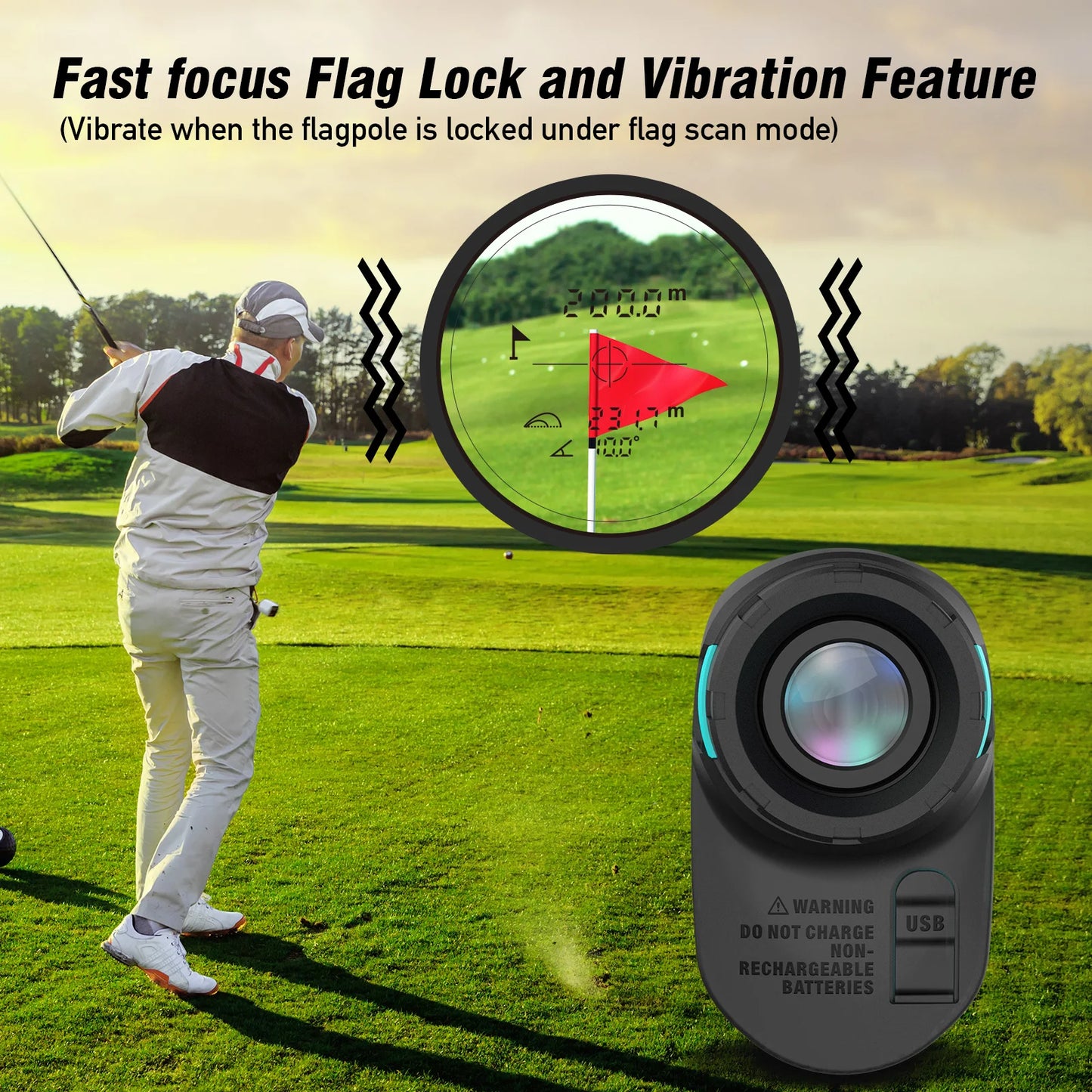 Golf Distance Meter 600M Laser Rangefinder with Slope, Vibration, Magnetic, Rechargeable suitable for Golf Hunting