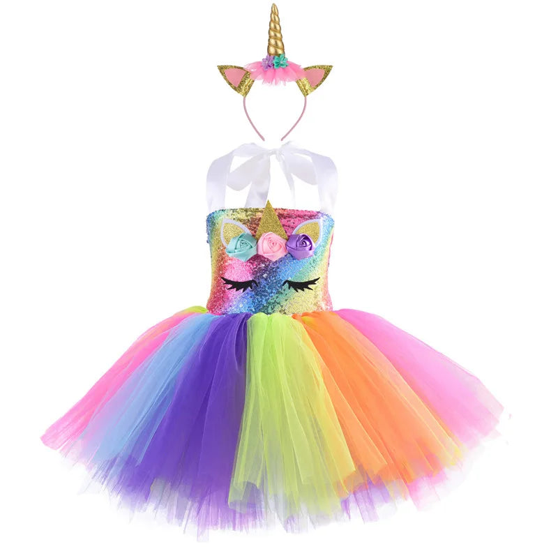Unicorn Princess Tutu Dress with Sequins for Party Dance Halloween and Birthday Costume