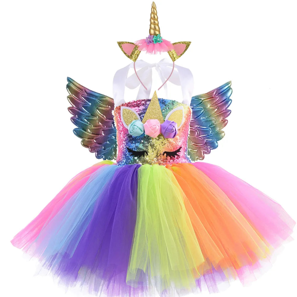 Unicorn Princess Tutu Dress with Sequins for Party Dance Halloween and Birthday Costume