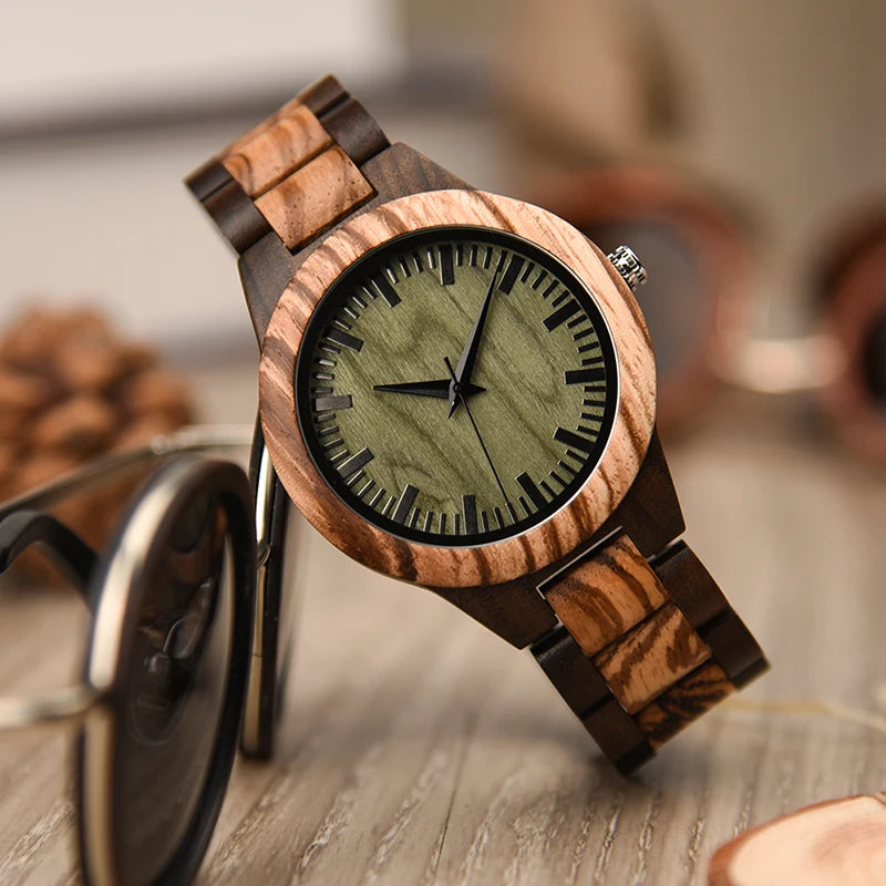 Luxury Brand Green Sandal Wood Watches Full Wooden Quartz Handmade Wristwatches Carton Box