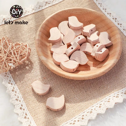 10PC Baby Wooden Teether Animal Beads Beech Rodent Star DIY Pacifier Chain Teething Bracelet Accessories Montessori Newborn Gift