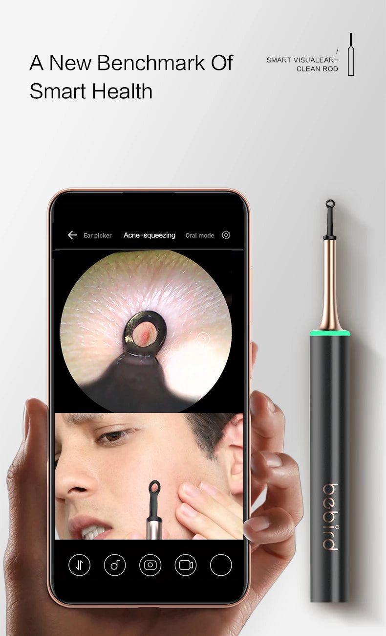 T15 Smart Visual Earwax Acne 2 in 1 Removal Tool With HD1080P Camera Ear Otoscope Cleaner IP67 Waterproof Endoscope